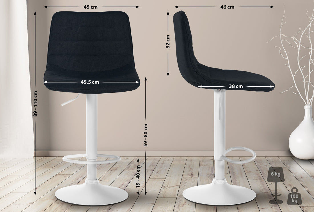 2-delige Set Barkrukken - Houten Krukken - Comfortabele Zitting Kleur zwart