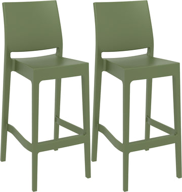 Set van 2 Barkrukken - Barstoelen - Weerbestendig en Stapelbaar Design Kleur olijf