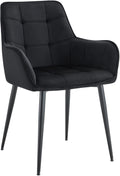 Eetkamerstoel - Leunstoel - Gewatteerde Comfort - Fluwelen Bekleding, Stabiel Metalen Frame Kleur zwart