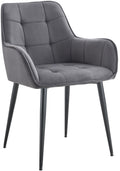 Eetkamerstoel - Leunstoel - Gewatteerde Comfort - Fluwelen Bekleding, Stabiel Metalen Frame Kleur donkergrijs