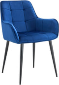 Eetkamerstoel - Leunstoel - Gewatteerde Comfort - Fluwelen Bekleding, Stabiel Metalen Frame Kleur donkerblauw