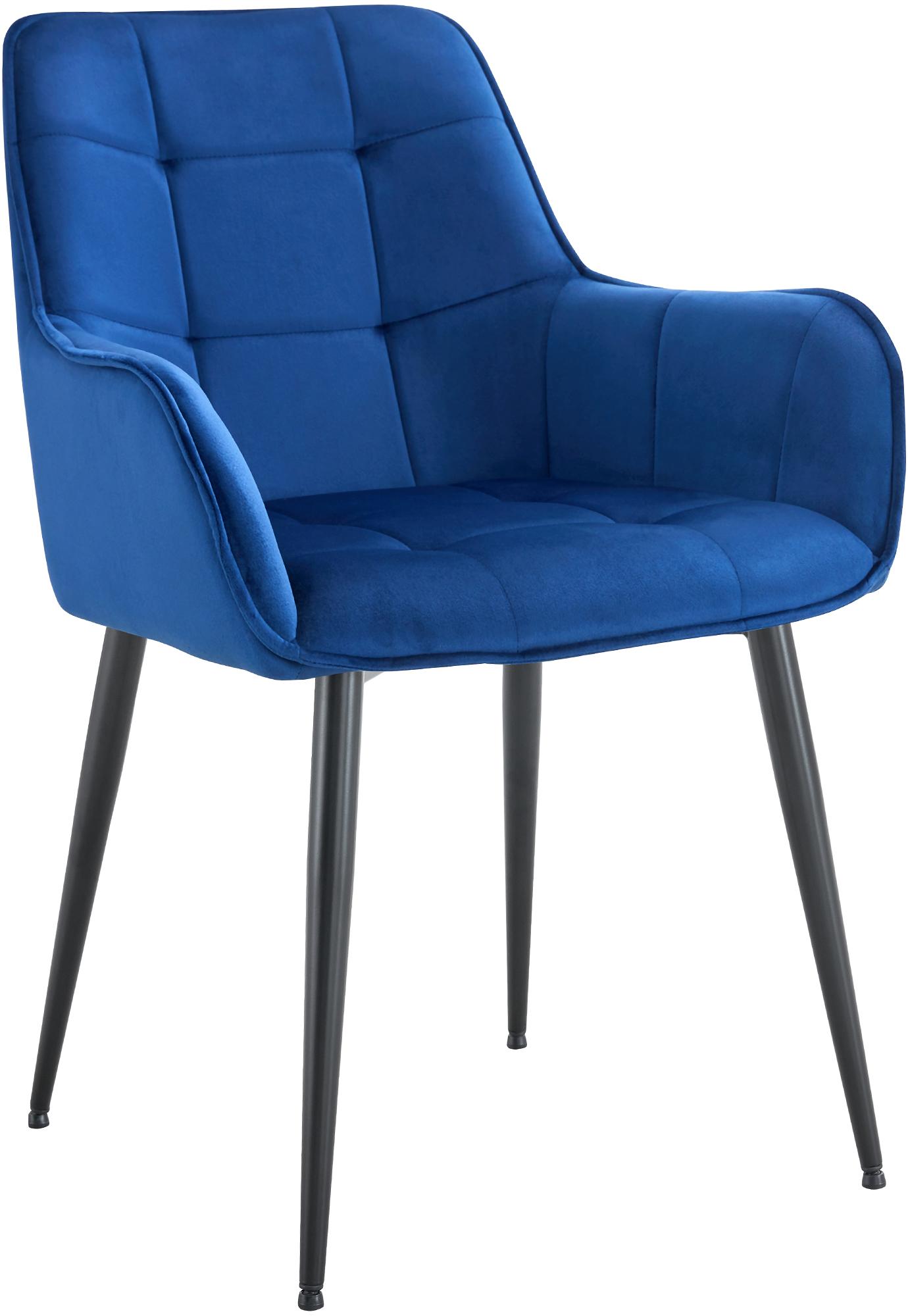 Eetkamerstoel - Leunstoel - Gewatteerde Comfort - Fluwelen Bekleding, Stabiel Metalen Frame Kleur donkerblauw