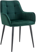 Eetkamerstoel - Leunstoel - Gewatteerde Comfort - Fluwelen Bekleding, Stabiel Metalen Frame Kleur donkergroen