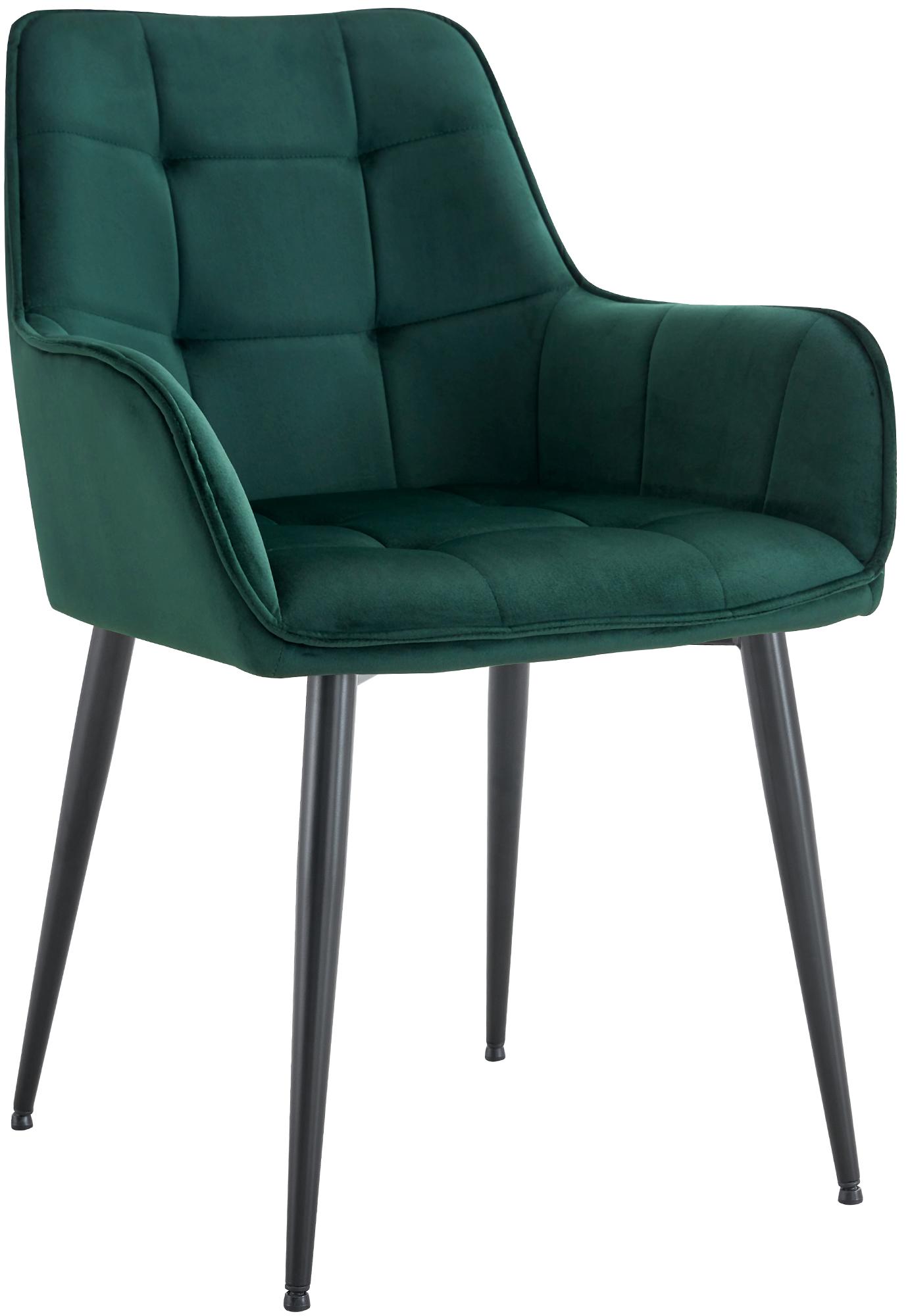 Eetkamerstoel - Leunstoel - Gewatteerde Comfort - Fluwelen Bekleding, Stabiel Metalen Frame Kleur donkergroen