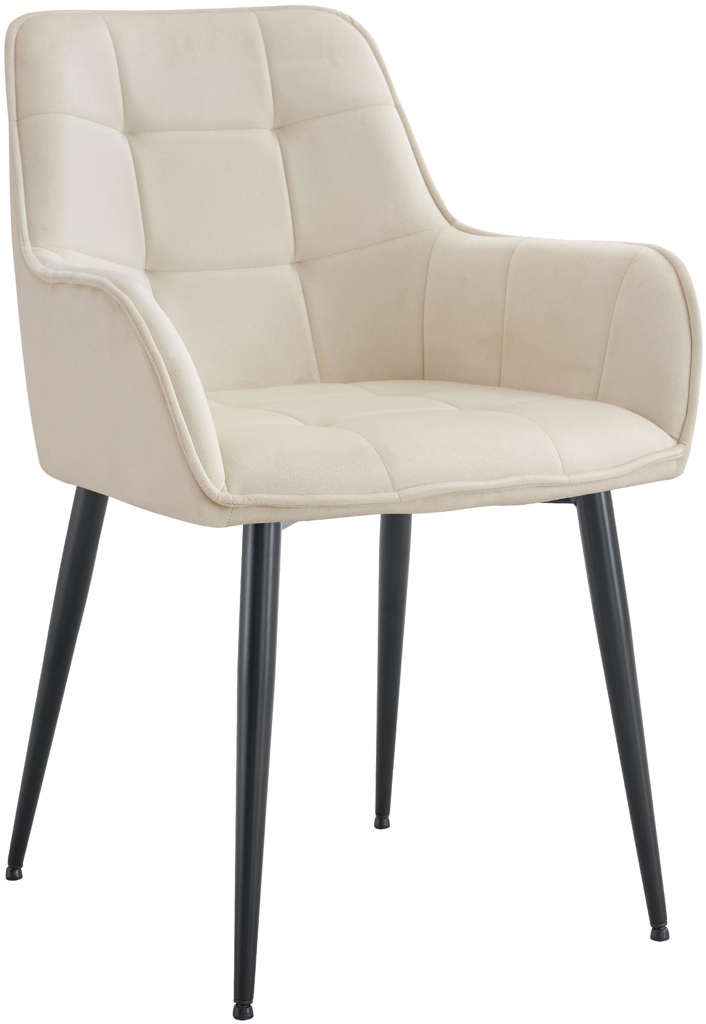 Eetkamerstoel - Leunstoel - Gewatteerde Comfort - Fluwelen Bekleding, Stabiel Metalen Frame Kleur crème