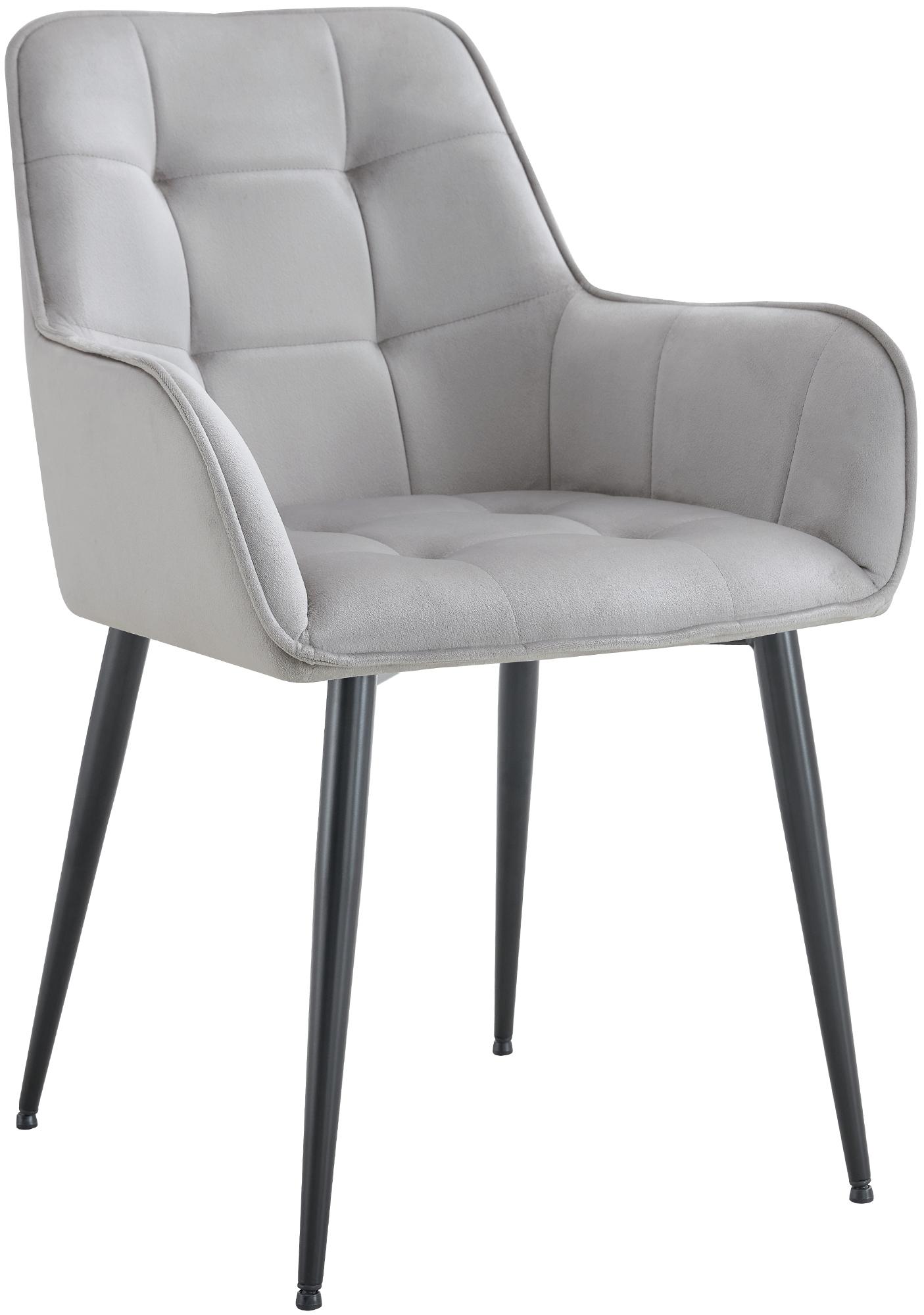 Eetkamerstoel - Leunstoel - Gewatteerde Comfort - Fluwelen Bekleding, Stabiel Metalen Frame Kleur lichtgrijs