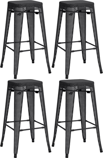 4-delige Set Barkrukken - Hoge Stoelen - Stapelbaar voor Compacte Ruimtes Kleur zwart