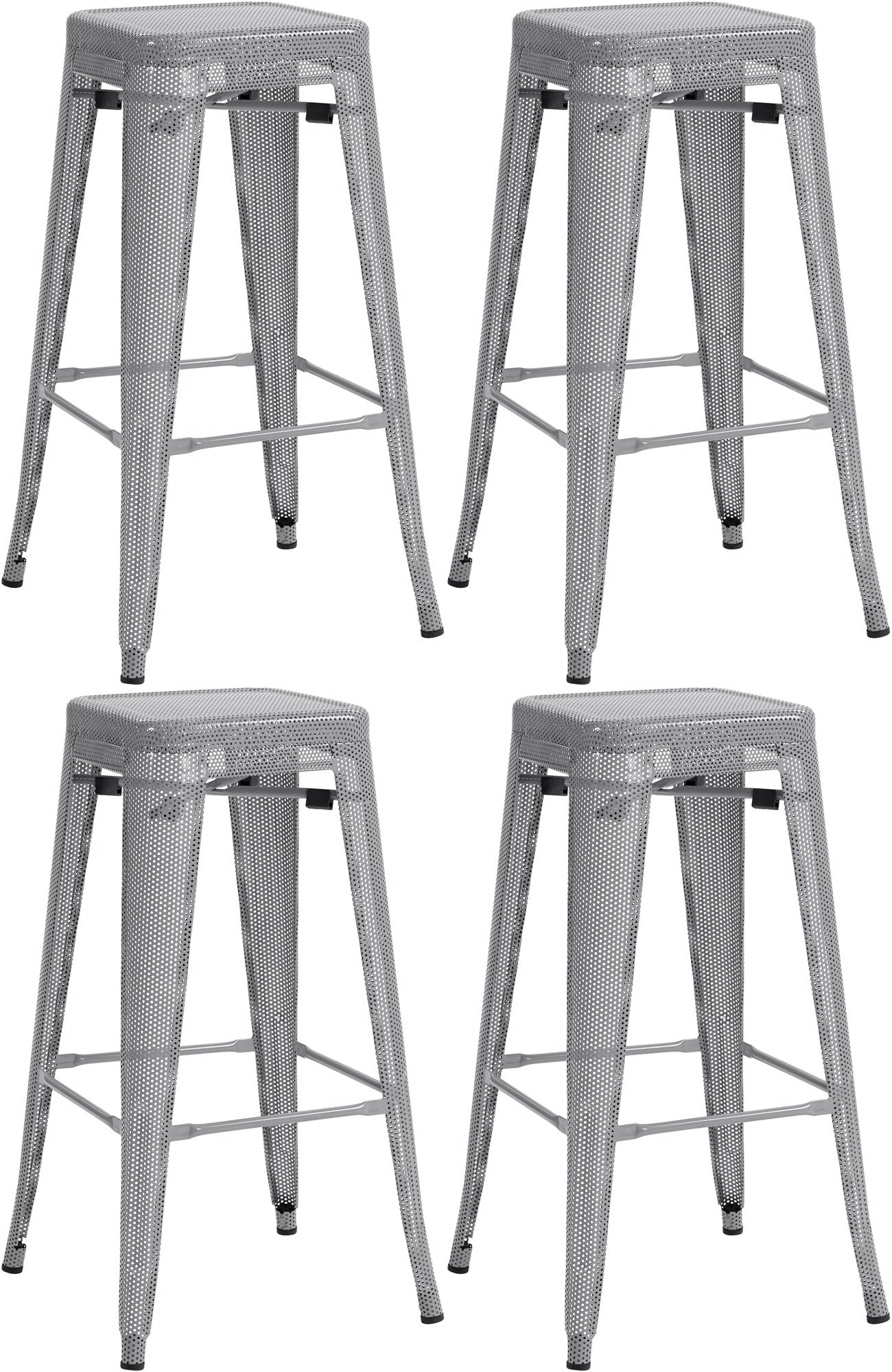 4-delige Set Barkrukken - Hoge Stoelen - Stapelbaar voor Compacte Ruimtes Kleur zilver