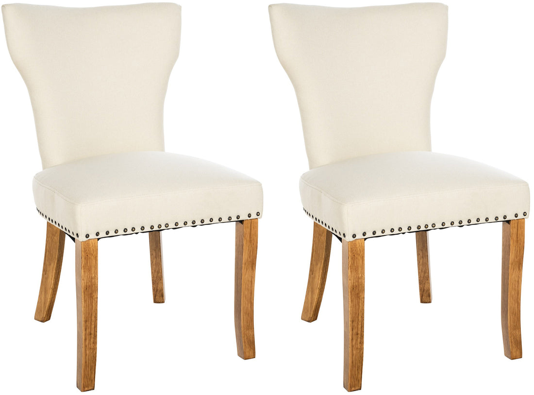 Set van 2 Eetkamerstoelen, Keukenstoelen, Hoog Zitcomfort, Stoffen Bekleding, Antieke Look Kleur crème