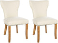 Set van 2 Eetkamerstoelen, Keukenstoelen, Hoog Zitcomfort, Stoffen Bekleding, Antieke Look Kleur crème