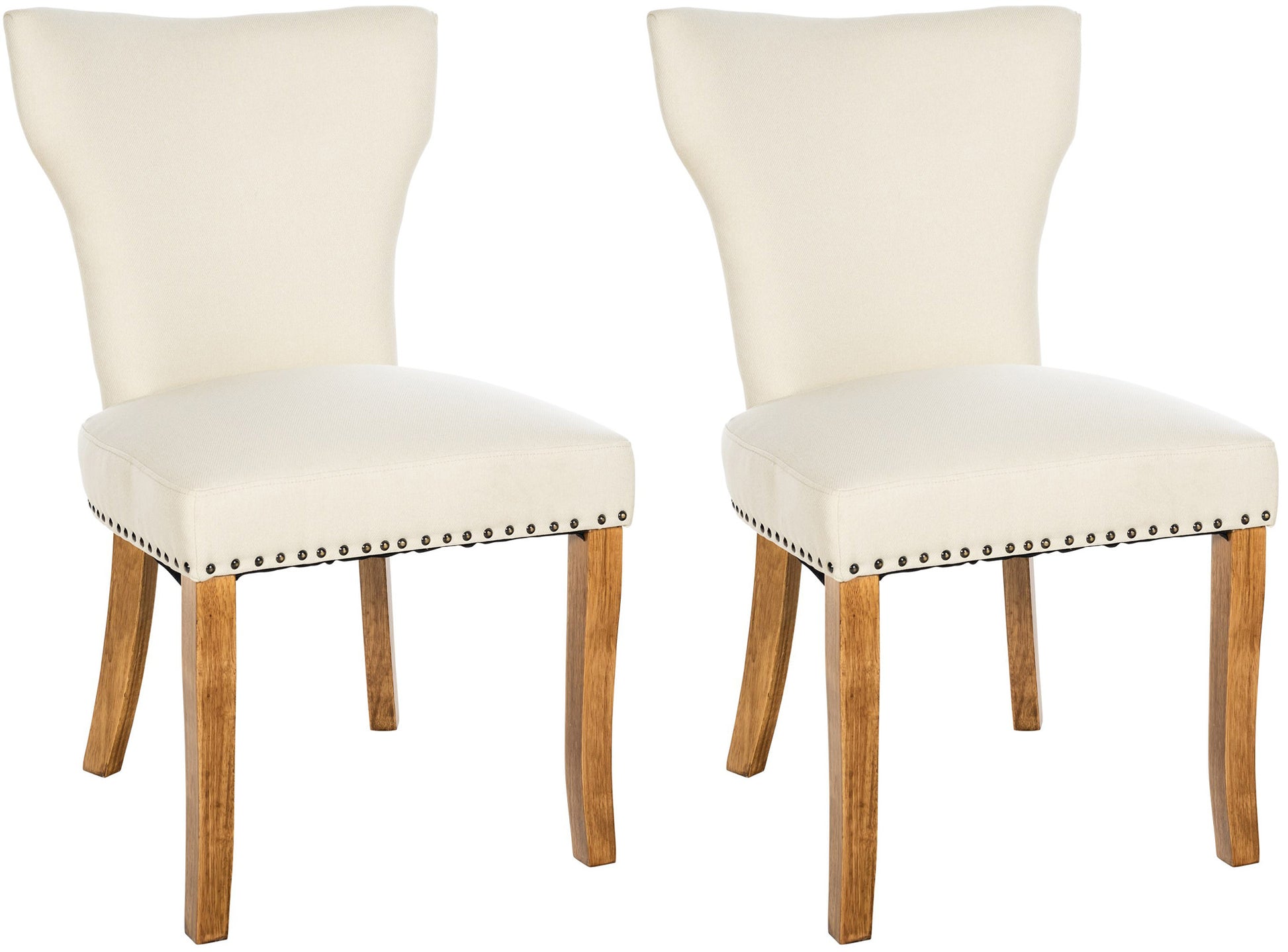 Set van 2 Eetkamerstoelen, Keukenstoelen, Hoog Zitcomfort, Stoffen Bekleding, Antieke Look Kleur crème