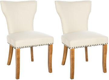 Set van 2 Eetkamerstoelen, Keukenstoelen, Hoog Zitcomfort, Stoffen Bekleding, Antieke Look Kleur crème