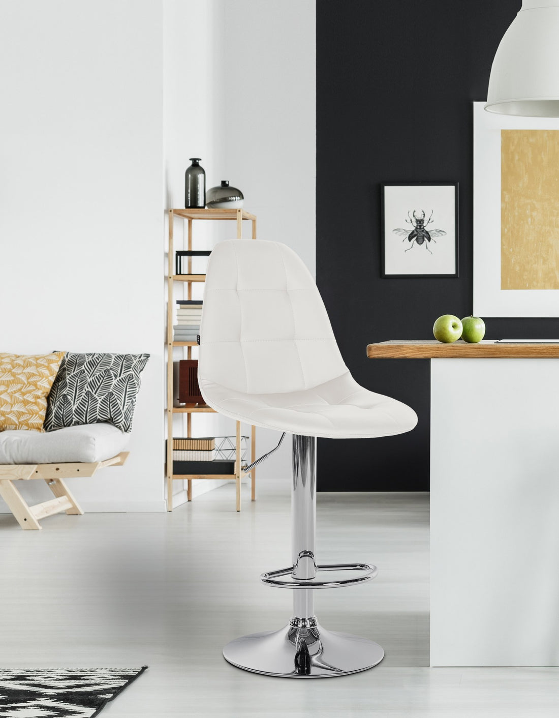 Verstelbare Kunstleren Barkruk - Kruk - Optimaal Zitcomfort en Vloerbescherming Kleur wit