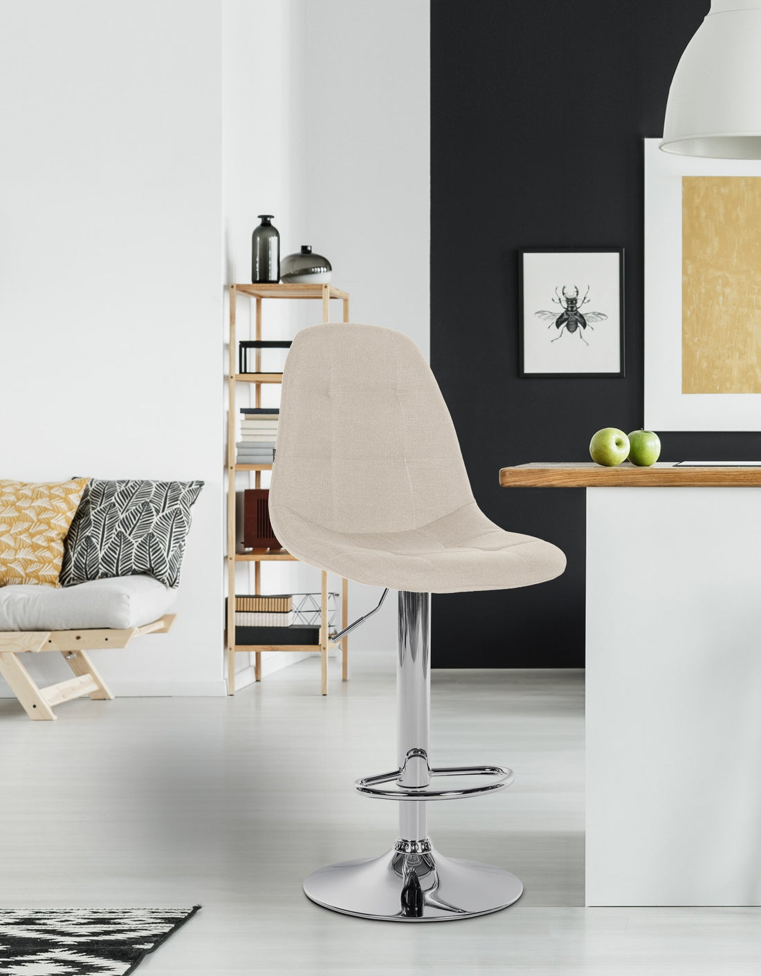 Barkruk Stof - Moderne Kruk - Verstelbare Hoogte en 360° Draaibaarheid Kleur crème