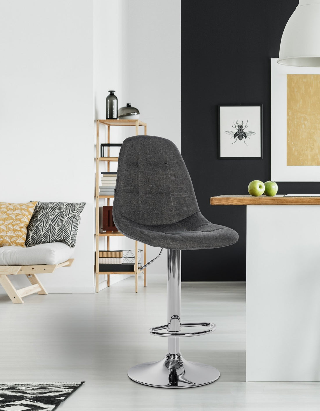 Barkruk Stof Donkergrijs - Counterstoel - In Hoogte Verstelbaar voor Optimaal Comfort Kleur donkergrijs