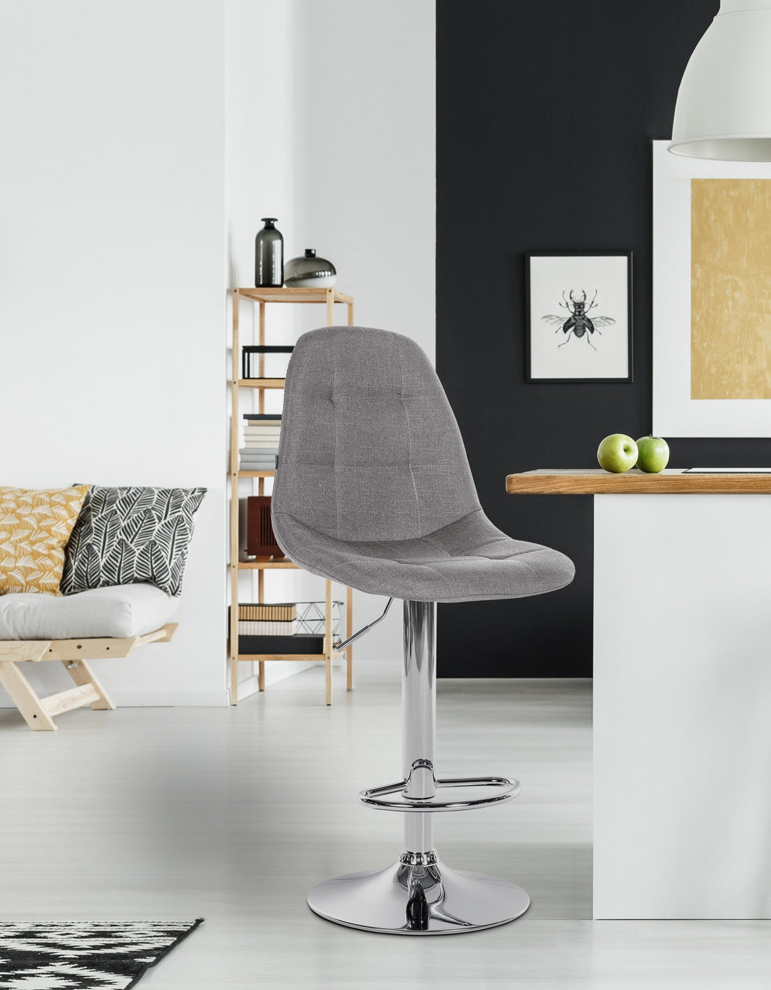 Barkruk met stoffen bekleding - Hoge kruk, Verstelbare Hoogte en Comfortabele Rugleuning Kleur grijs