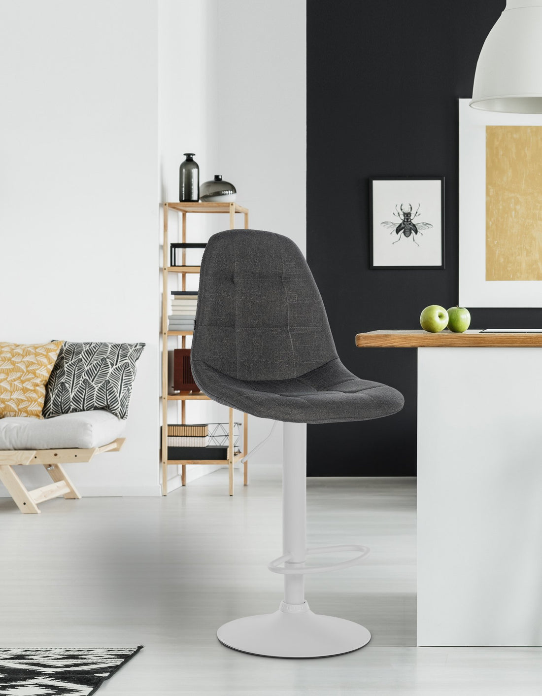 Draaibare Barkruk - Kruk - Comfortabele Stof Bekleding & Verstelbare Hoogte Kleur donkergrijs