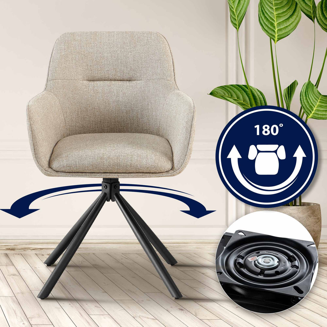 Eetkamerstoel - Dining Chair - 180° Draaibaarheid voor Flexibiliteit Kleur taupe