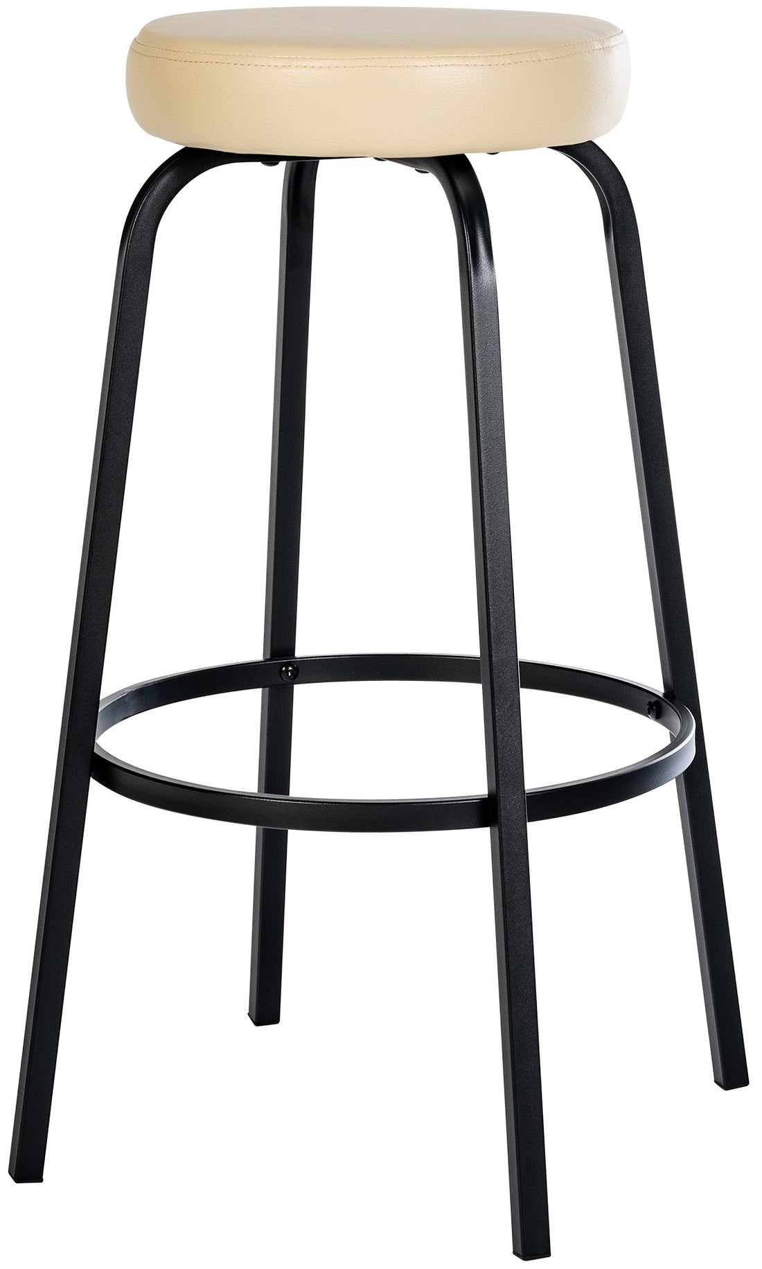 Barkruk met Ronde Zitting - Hoge Kruk - Stevig Zwart Metalen Onderstel, Comfortabele Voetensteun Kleur crème Materiaal kunstleer