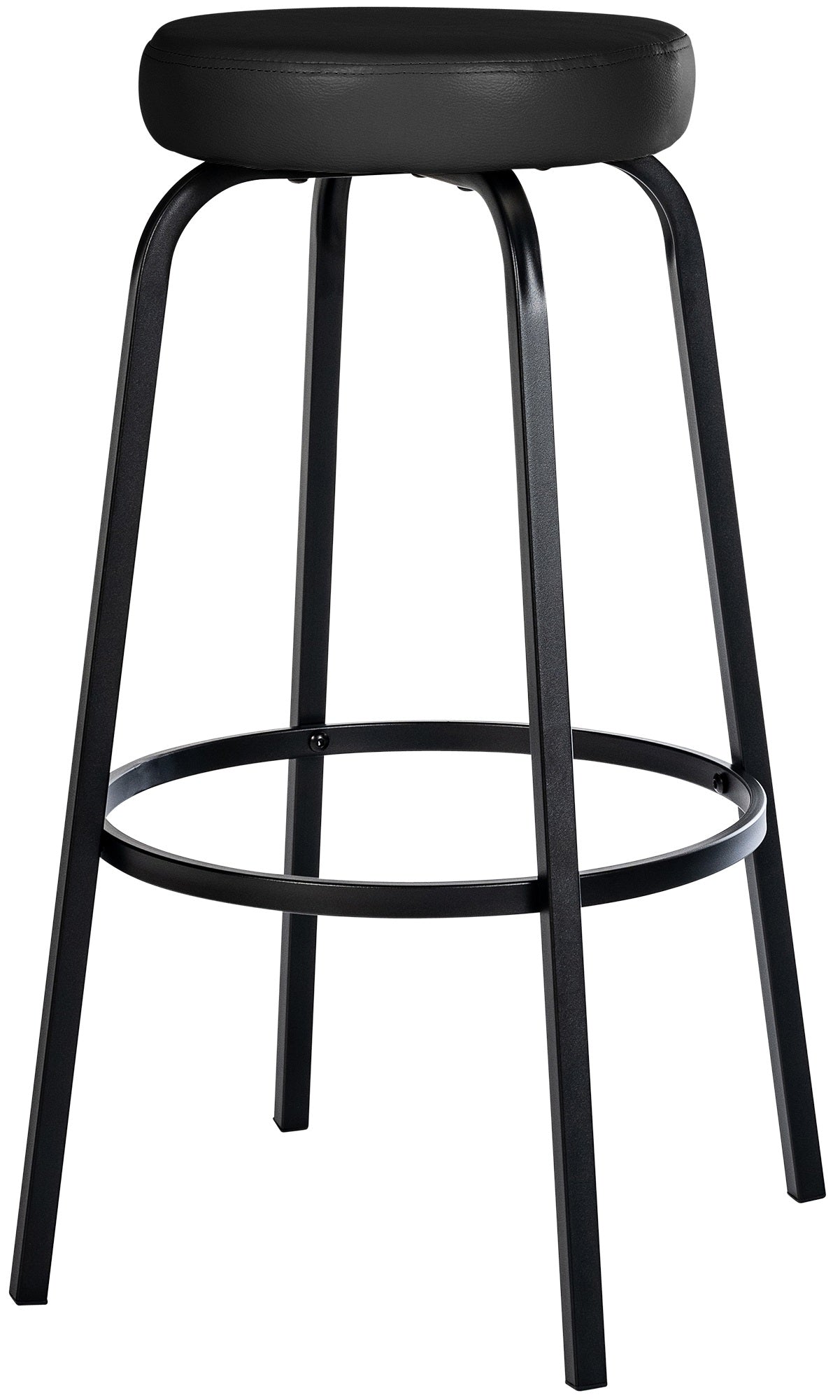 Barkruk met Ronde Zitting - Hoge Kruk - Stevig Zwart Metalen Onderstel, Comfortabele Voetensteun Kleur zwart Materiaal kunstleer
