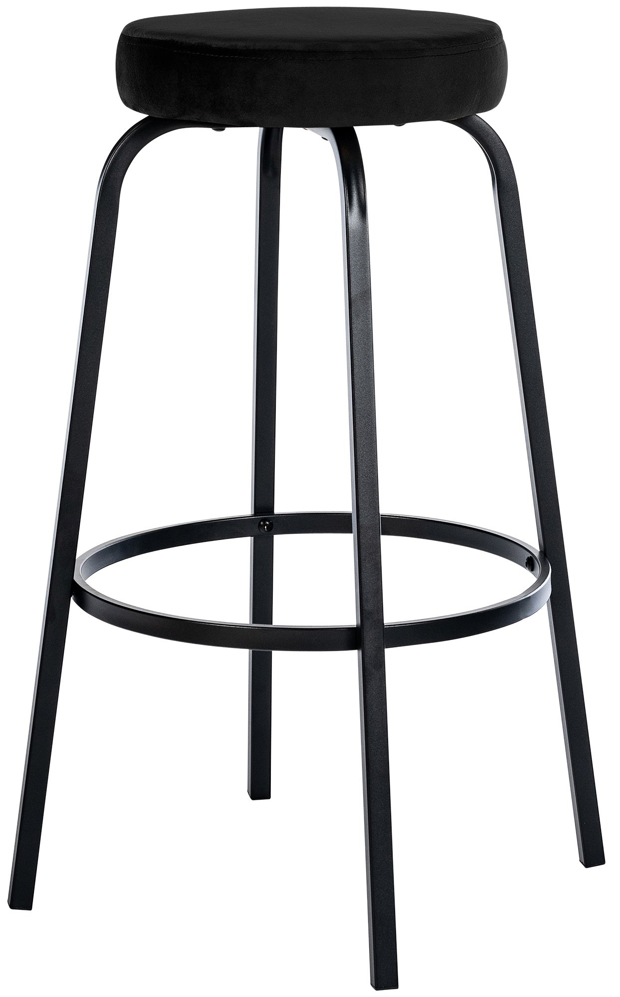 Barkruk met Ronde Zitting - Hoge Kruk - Stevig Zwart Metalen Onderstel, Comfortabele Voetensteun Kleur zwart Materiaal zacht