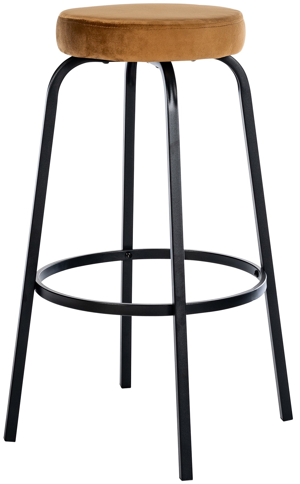Barkruk met Ronde Zitting - Hoge Kruk - Stevig Zwart Metalen Onderstel, Comfortabele Voetensteun Kleur koffie Materiaal zacht