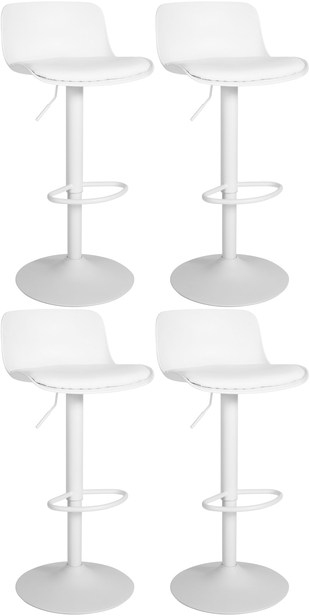 4-delige set Barkrukken - Hoge Stoelen, Verstelbare Zithoogte & Comfortabele Rugleuning Kleur wit