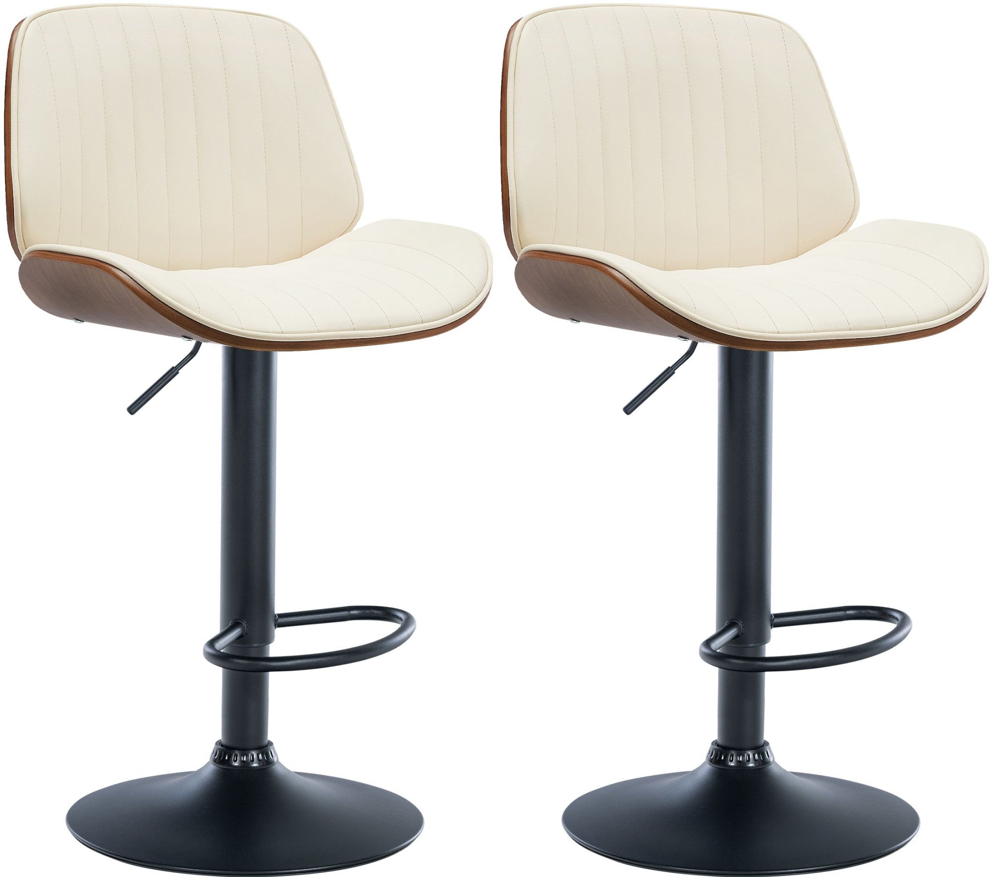 2-delige set Barkrukken - Kunstleren Krukken, In Hoogte Verstelbaar, Tijdloos Design Kleur walnoot/creme
