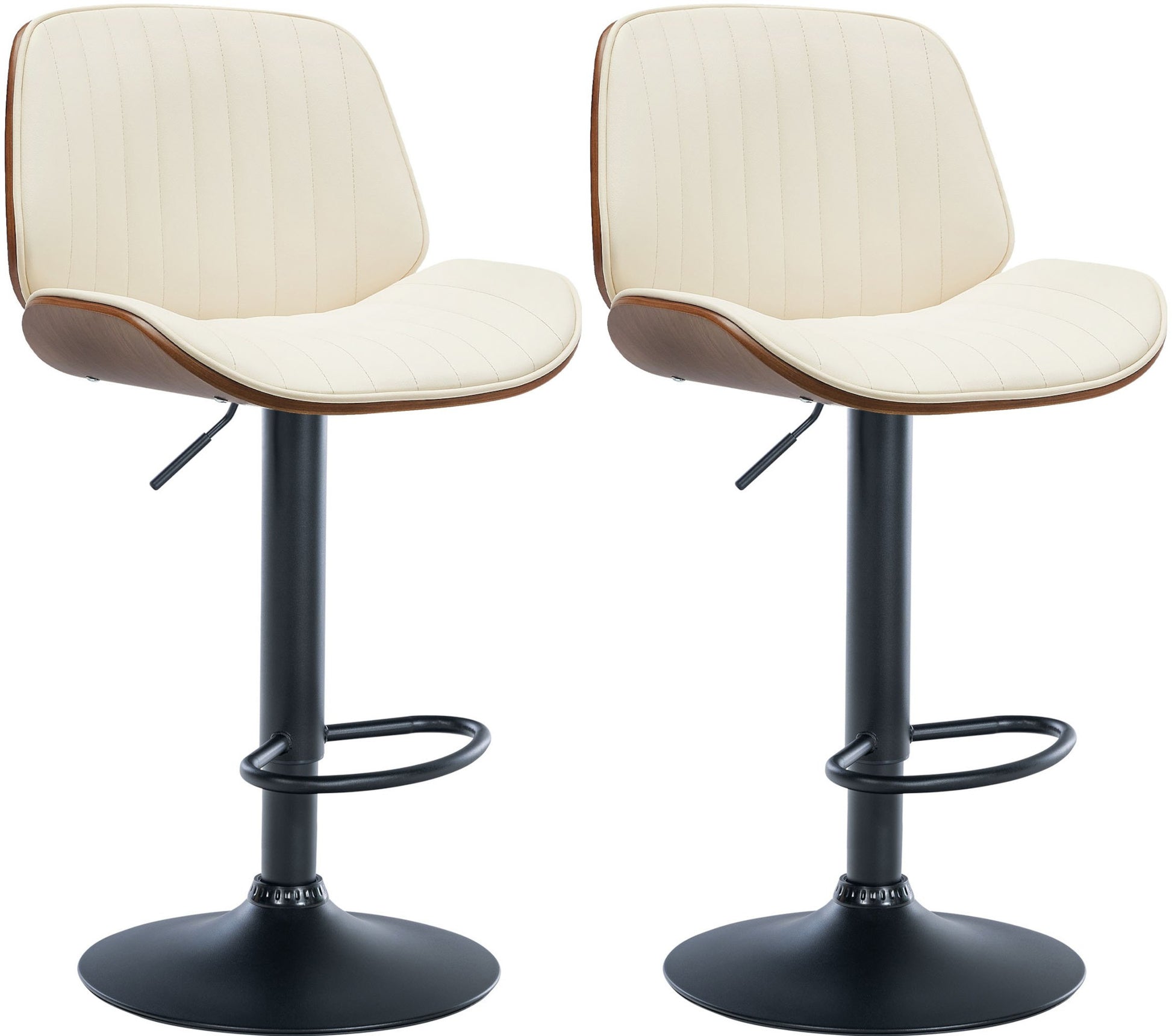 2-delige set Barkrukken - Kunstleren Krukken, In Hoogte Verstelbaar, Tijdloos Design Kleur walnoot/creme