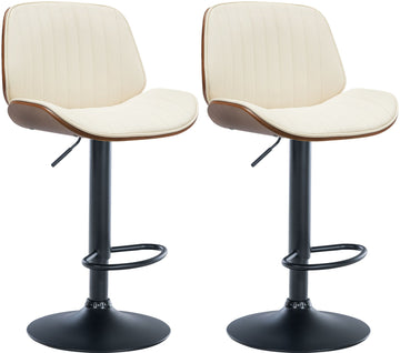 2-delige set Barkrukken - Kunstleren Krukken, In Hoogte Verstelbaar, Tijdloos Design Kleur walnoot/creme