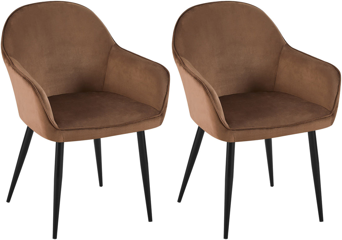 2-delige set Fluwelen Eetkamerstoelen - Gewatteerd Comfort - Metalen Frame Kleur bruin