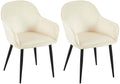 2-delige set Fluwelen Eetkamerstoelen - Gewatteerd Comfort - Metalen Frame Kleur crème