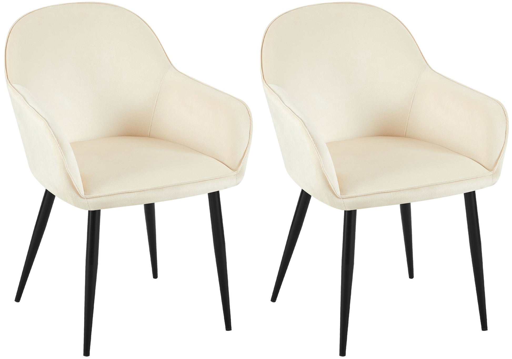 2-delige set Fluwelen Eetkamerstoelen - Gewatteerd Comfort - Metalen Frame Kleur crème