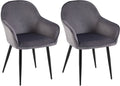 2-delige set Fluwelen Eetkamerstoelen - Gewatteerd Comfort - Metalen Frame Kleur donkergrijs