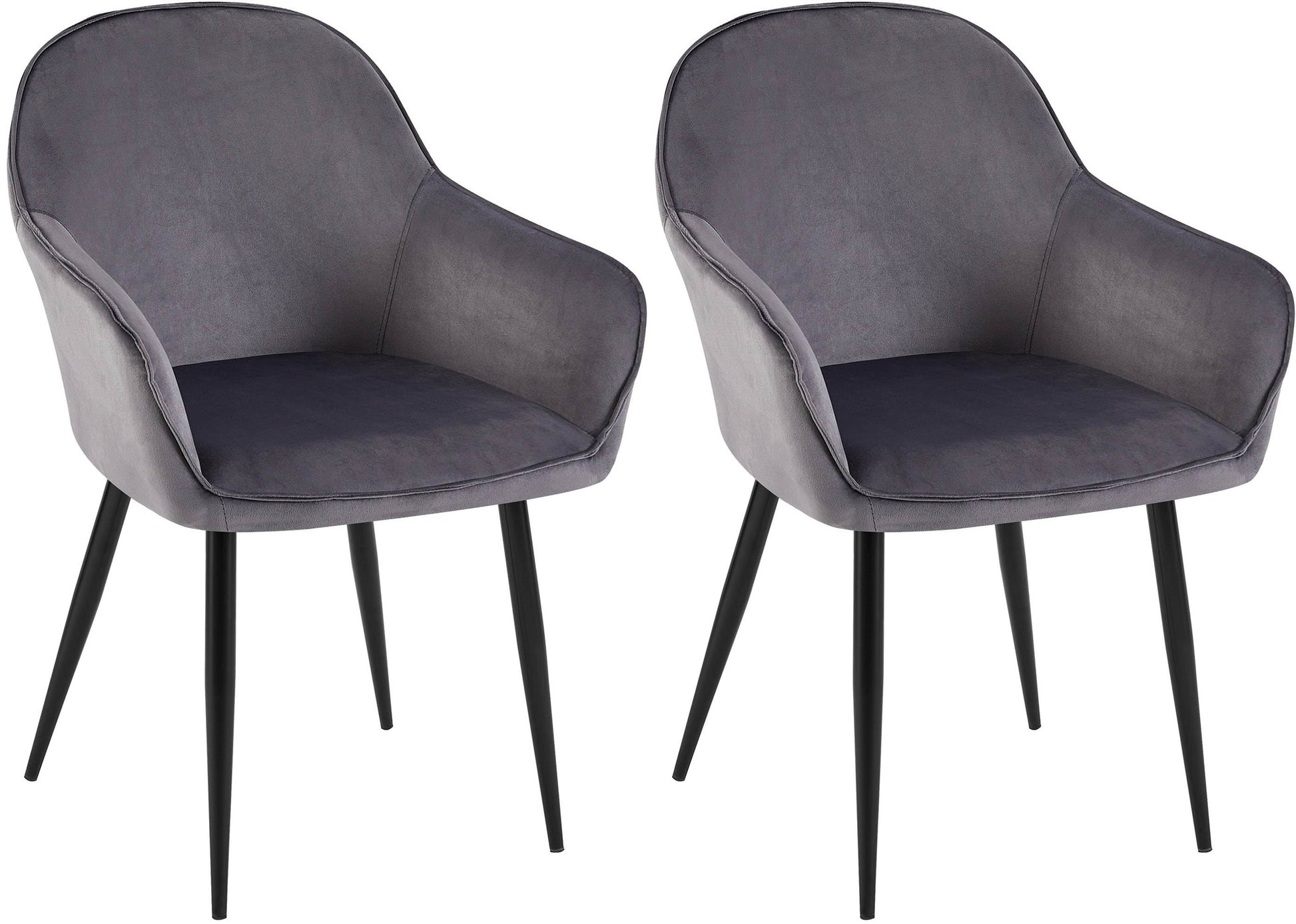 2-delige set Fluwelen Eetkamerstoelen - Gewatteerd Comfort - Metalen Frame Kleur donkergrijs