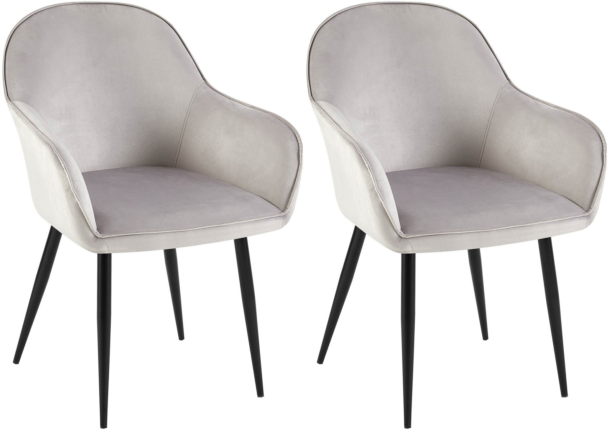 2-delige set Fluwelen Eetkamerstoelen - Gewatteerd Comfort - Metalen Frame Kleur grijs