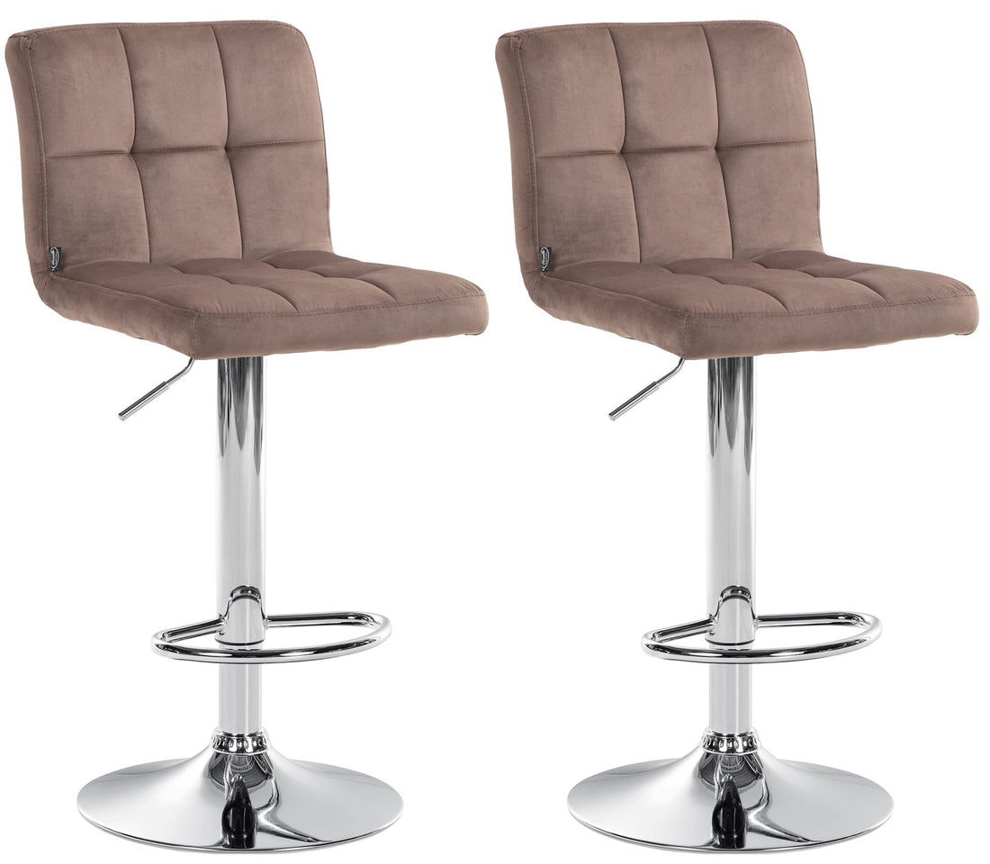 2-delige set Fluwelen Barkrukken - Hockers - Hoogteverstelbaar & 360° Draaibaar Kleur bruin Onderstel Kleur chroom
