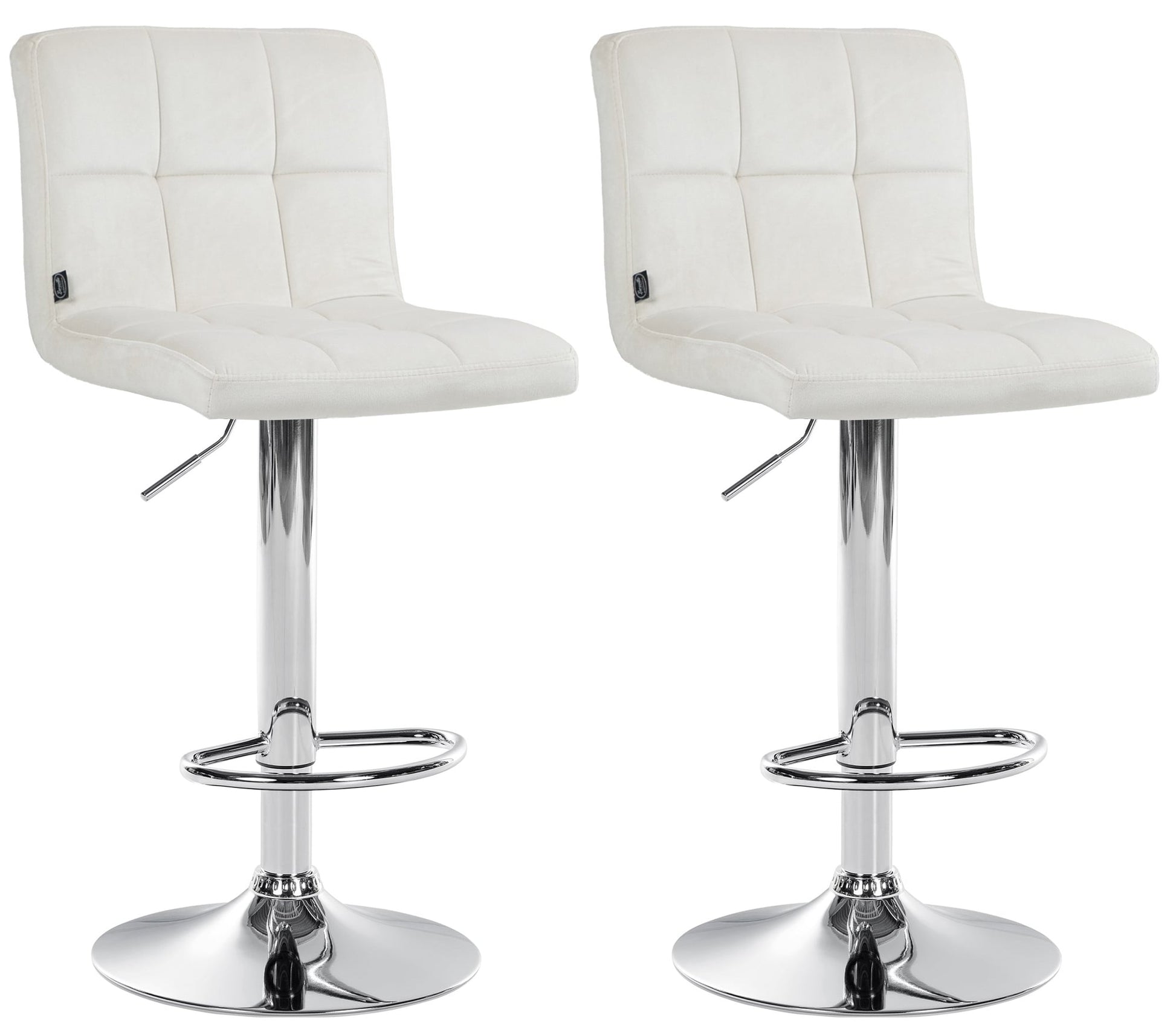 2-delige set Fluwelen Barkrukken - Hockers - Hoogteverstelbaar & 360° Draaibaar Kleur crème Onderstel Kleur chroom