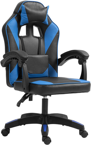 Ergonomische Kunstleren Bureaustoel - Comfortstoel - Verstelbare Rugsteun, Hoogwaardige Materialen Kleur zwart/blauw