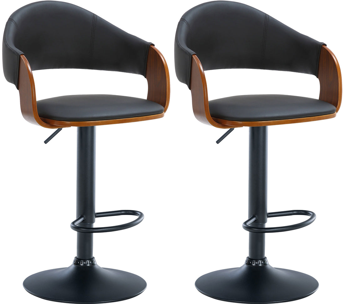 Set van 2 Moderne Barkrukken - Kunstleer - Verstelbaar & 360 Graden Draaibaar Kleur walnoot/zwart