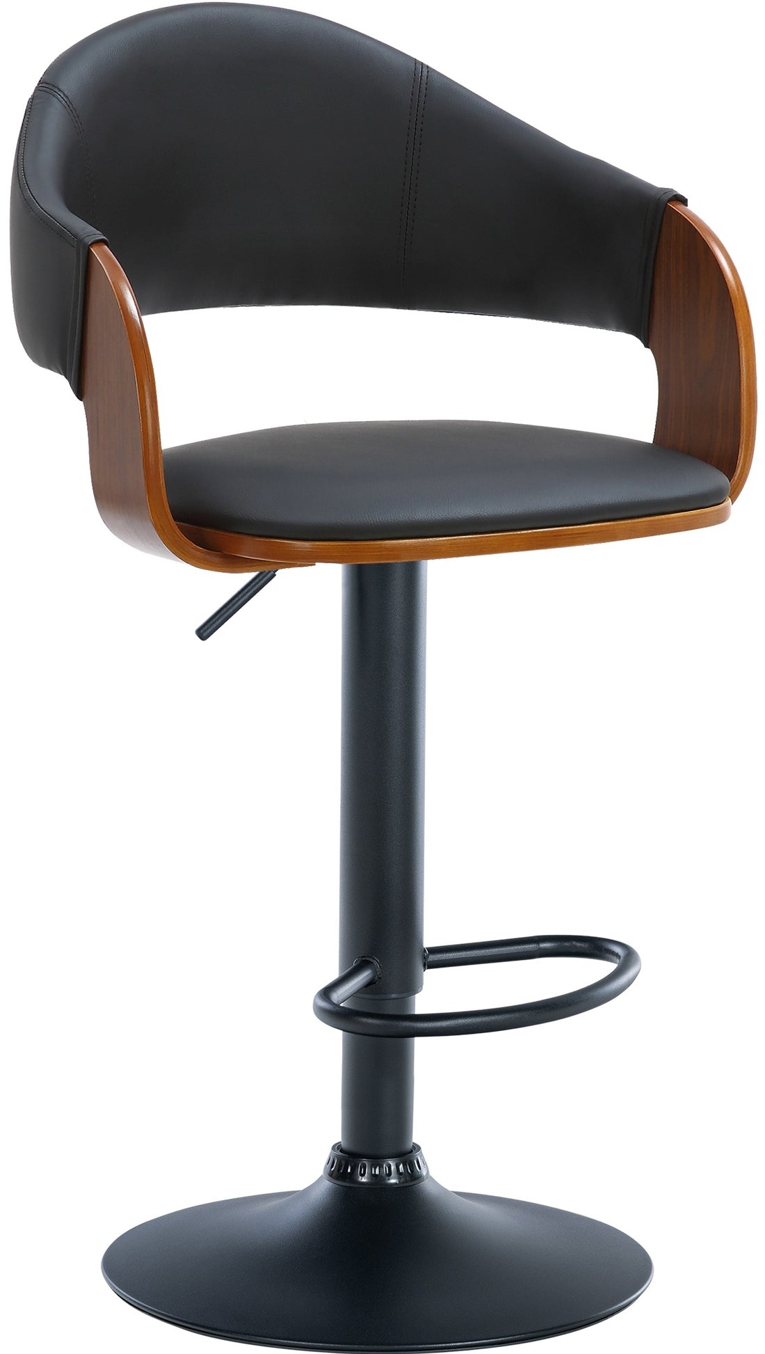 Set van 2 Moderne Barkrukken - Kunstleer - Verstelbaar & 360 Graden Draaibaar Kleur walnoot/zwart