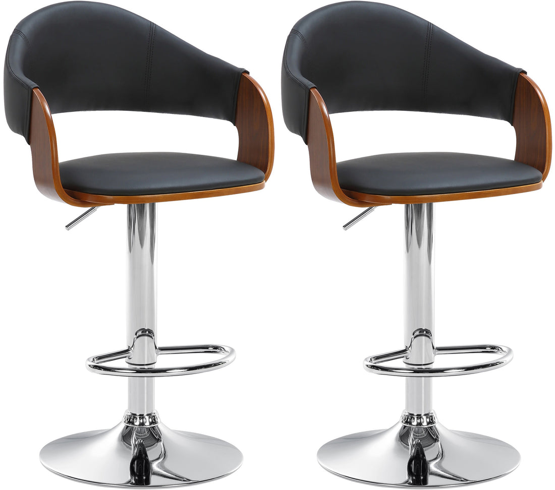 Set van 2 Verstelbare Barkrukken - Kunstlederen Zitvlak - Optimaal Zitcomfort en Stijlvol Design Kleur walnoot/zwart