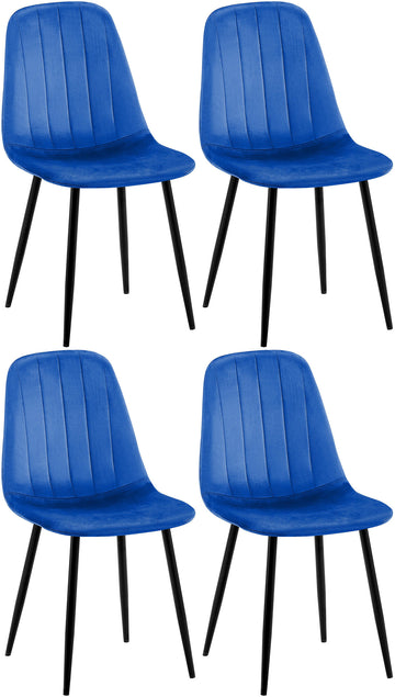 4-delige Set Eetkamerstoelen - Fluweelbekleding - Hoog Zitcomfort Kleur blauw