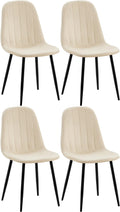 4-delige Set Eetkamerstoelen - Fluweelbekleding - Hoog Zitcomfort Kleur crème