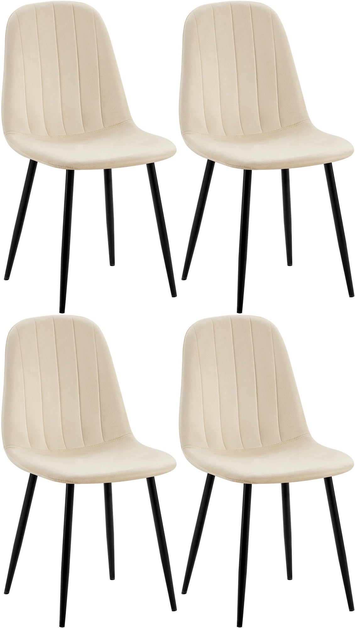 4-delige Set Eetkamerstoelen - Fluweelbekleding - Hoog Zitcomfort Kleur crème