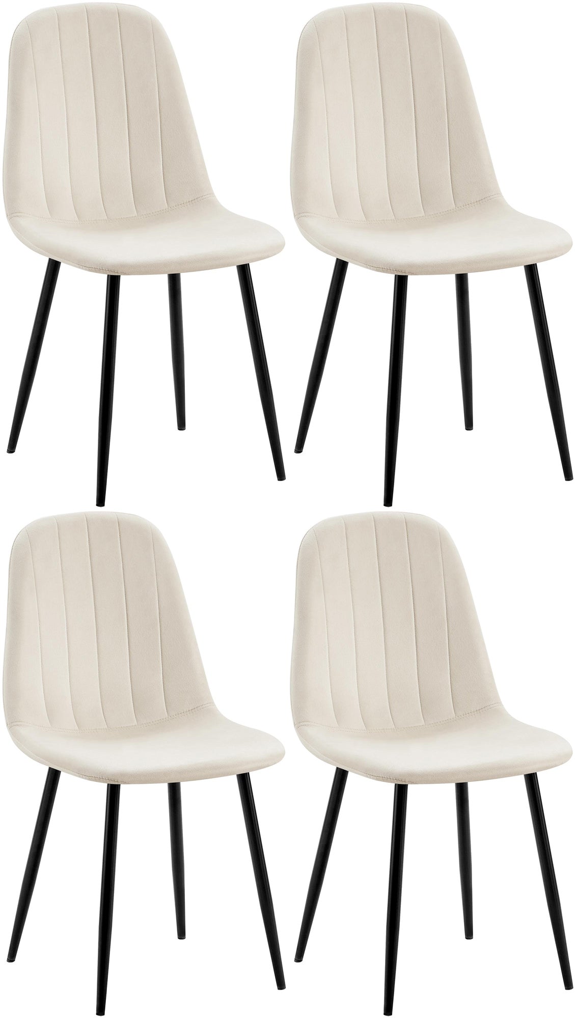 Set van 4 Eetkamerstoelen - Keukenstoelen - Hoog Zitcomfort, Fluwelen Bekleding Kleur crèmewit