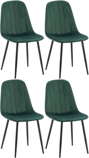 Set van 4 Moderne Eetkamerstoelen - Keukenstoelen - Comfortabele Fluwelen Bekleding Kleur groen