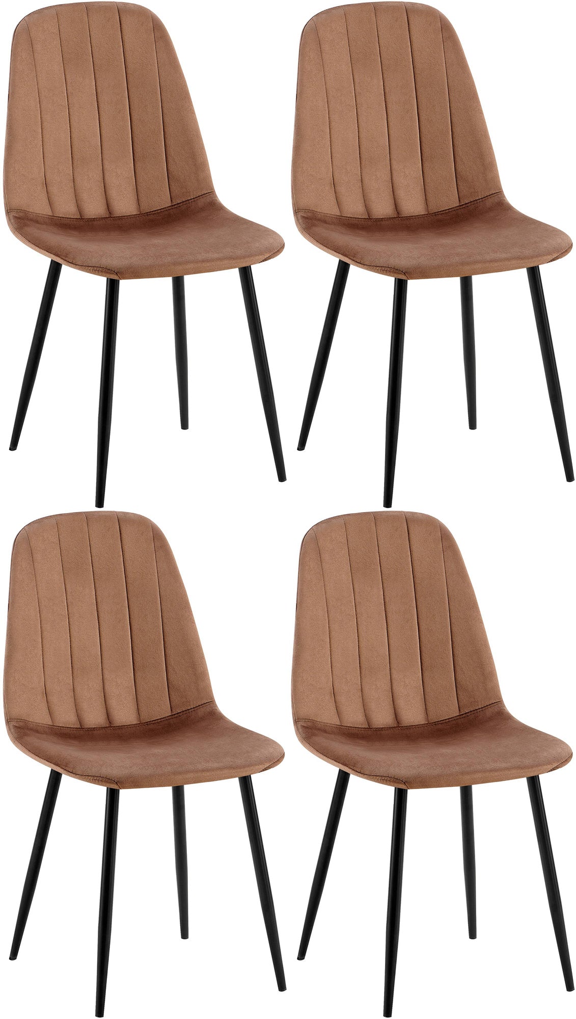 4-delige Set Eetkamerstoelen - Fluweelbekleding - Hoog Zitcomfort Kleur bruin