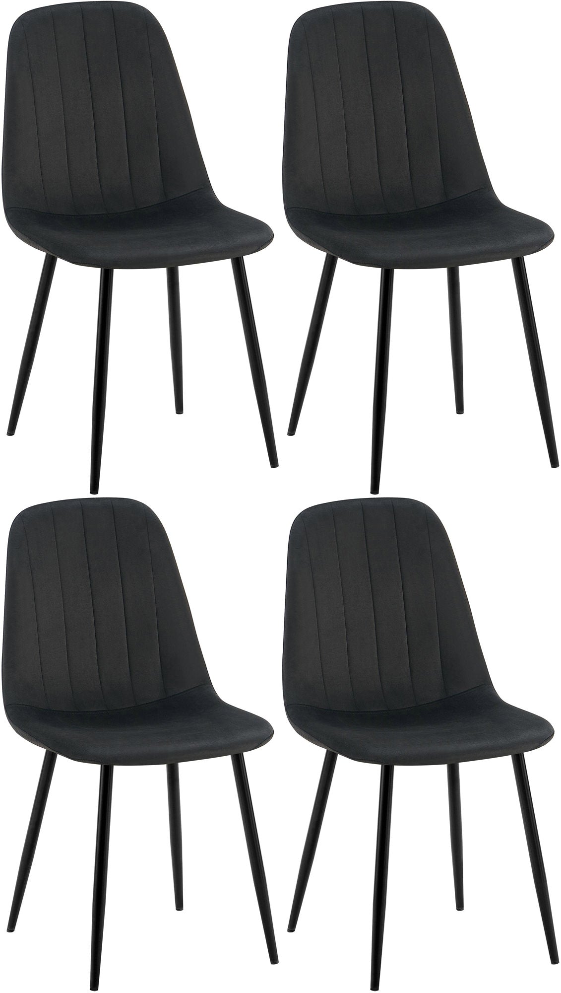 4-delige Set Eetkamerstoelen - Fluweelbekleding - Hoog Zitcomfort Kleur zwart