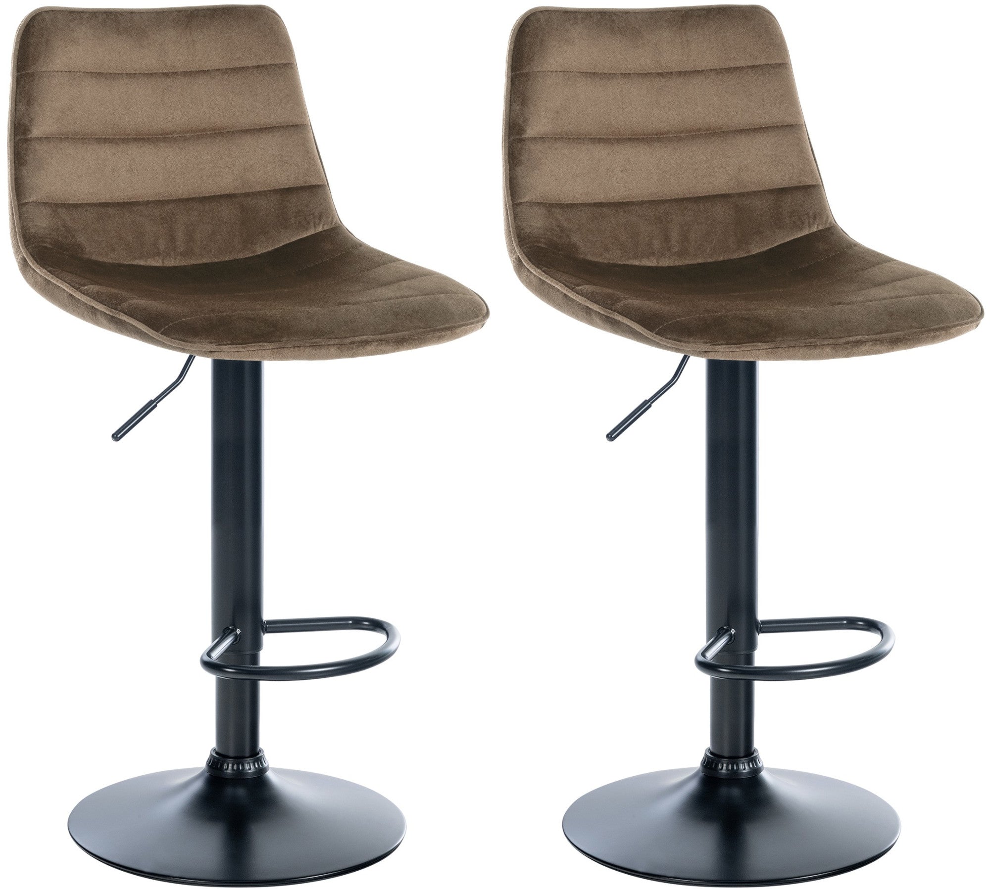 Set van 2 Fluwelen Barkrukken - Barstoelen - Hoogte Verstelbaar en 360° Draaibaar Kleur bruin